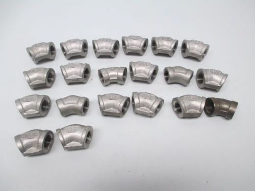 LOT 20 NEW ASSORTED 1/2IN NPT STAINLESS 45 DEG PIPE FITTING ELBOW D249487