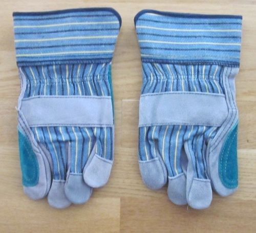 MENS/BOYS WORK GLOVE ONE PAIR NEW GREY BLUE GREEN YELLOW PARTIAL COWHIDE