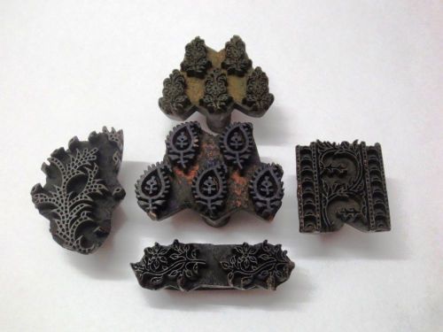 SET OF 5 ANTIQUE WOODEN HAND CARVED TEXTILE PRINTING FABRIC STAMP SMALL PATTERN