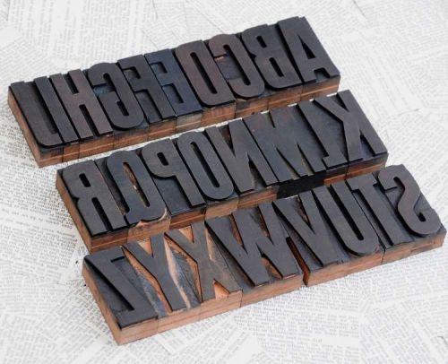 A-Z alphabet 2.83&#034; letterpress wooden printing blocks wood type Vintage antique