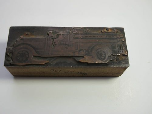 Vintage Print Press Printers Block of a Vintage Fire Truck-Copper Colored