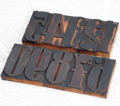 0-9 numbers letterpress wood printing blocks wooden letters shabby antique chic