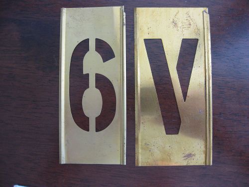 Vintage Brass 3&#034; Letter &#034;V&#034; &amp; &#034;6 or 9&#034;  Stencil Lockedge Adjustable Interlocking