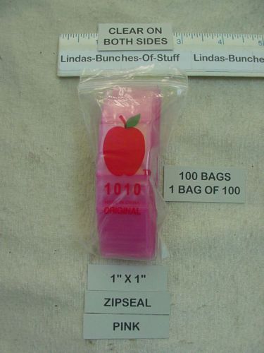100 Pink 1&#034; X 1&#034; 2 Mill Plastic Zipseal Bags