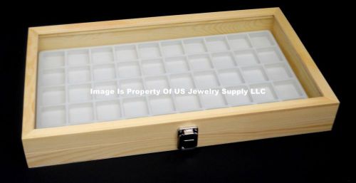 12 Natural Wood Glass Top Lid White 50 Space Jewelry Display Box Cases
