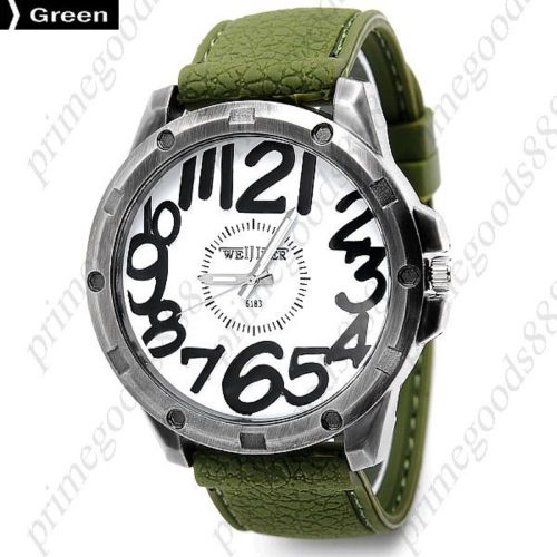 Big Numbers Numerals Rubber Quartz Analog Men&#039;s Wristwatch Free Shipping Green