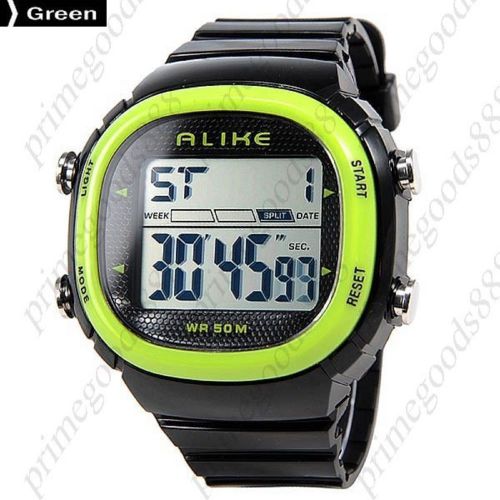 LCD LED Square Waterproof Digital Alarm Stopwatch Date Men&#039;s Wristwatch Green