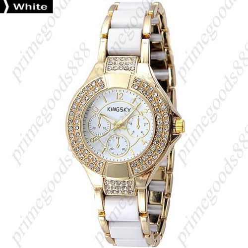 Round Rhinestones Alloy Band Analog Quartz Wrist Wristwatch Women&#039;s White