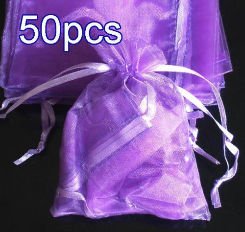 50x Solid Purple Organza Bag Pouch for Wedding Xmas Gift 12x17cm(4.5x6.5inch)