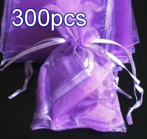300Pcs Solid Pruple Drawstring Organza Flare Wedding Gift Pouch Bag 4.5x3.5&#034;