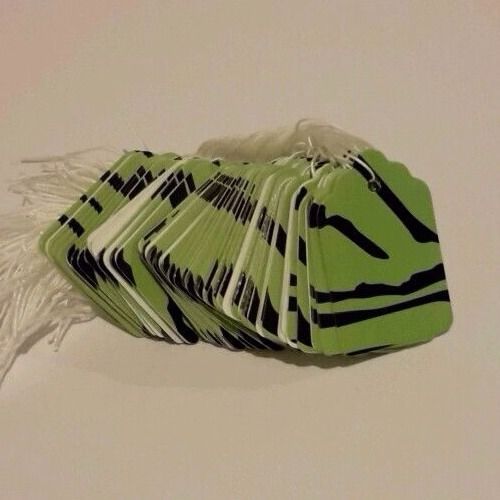 100 1 x 1 5/8&#034; Green  Zebra print price tags with string