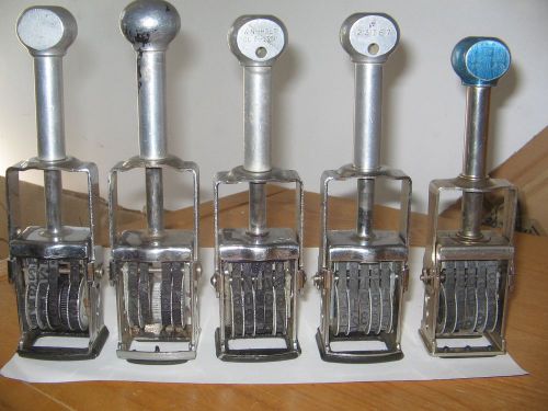 FIVE VINTAGE GROCERY SELF INKING PRICE STAMPERS - Mercury Justrite Holt Cosco