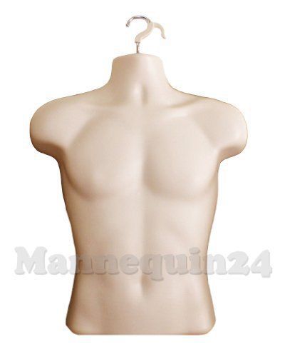 Flesh Male Torso Mannequin Form (Hard Plastic / Waist Long) with Hook for Hangin