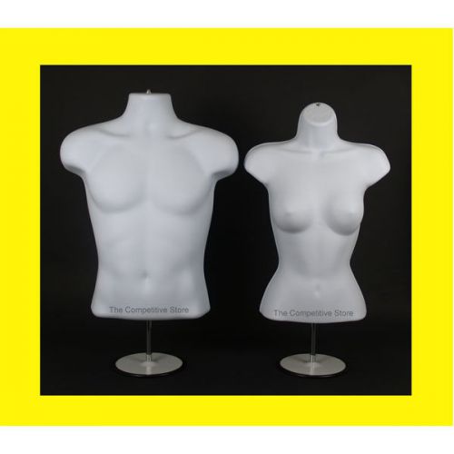 Torso male + female (waist long) w/ base mannequin forms set - s-m sizes - white for sale