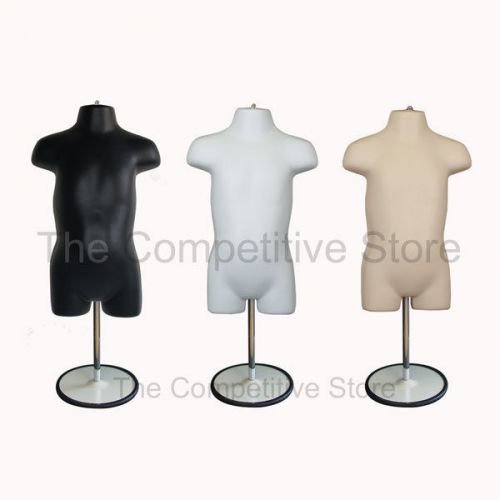 3 Black White Flesh Toddler Mannequin Forms With Metal Base 18 Mo - 4T Clothing
