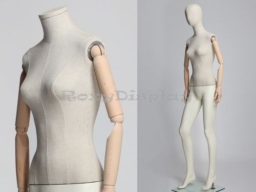 Female mannequin flexible arms linen cover on the upper body #mz-vin12 for sale