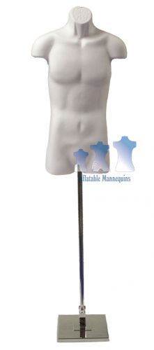 Male 3/4, White and Tall adjustable Mannequin Stand with 10&#034; Square Base