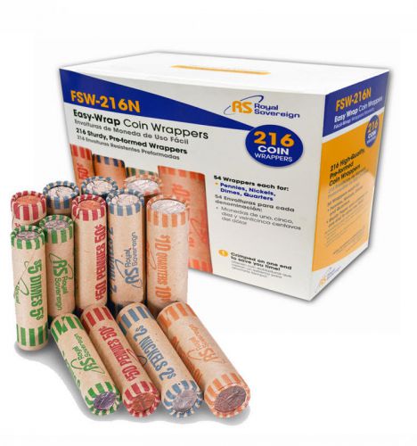 Royal sovereign fsw-216n preformed coinwrappers pack has 54wrappers of each coin for sale