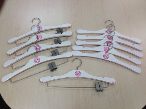 PINK 15&#034; Wood Hanger 10 Piece Set Top and Bottoms w/ Pinch Clip