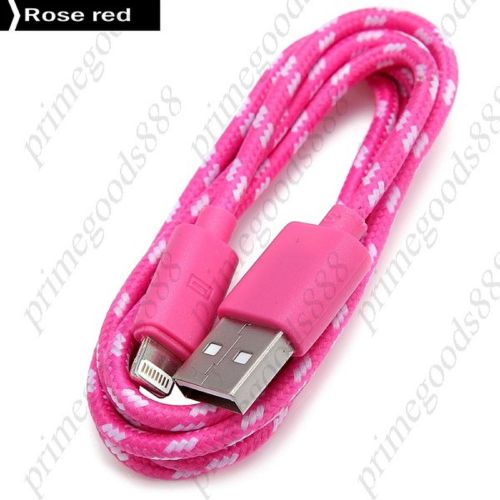 1m Braided Cord Lightning Charge Data Sync Cable 1 m Charger Chargers Rose Red