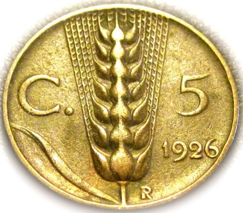 Italy - Italian 1926R 5 Centesimi Coin - Great Coin - RARE