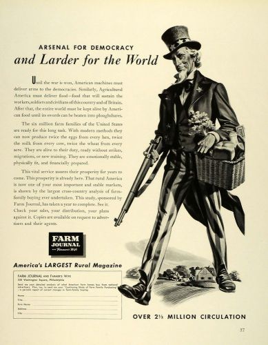 1941 Ad Farm Journal Farmers Wife Publication WWII War Production Uncle Sam FZ5