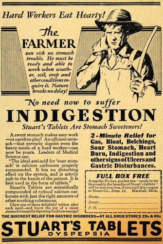 1929 Ad Farmer Indigestion Stuart&#039;s Tablets Antacid - ORIGINAL ADVERTISING HOH1