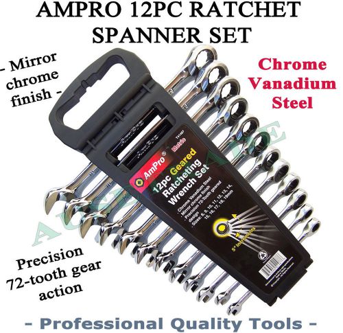 Ampro 12pc ratchet spanner american pro quality tools wrench chrome vanadium for sale