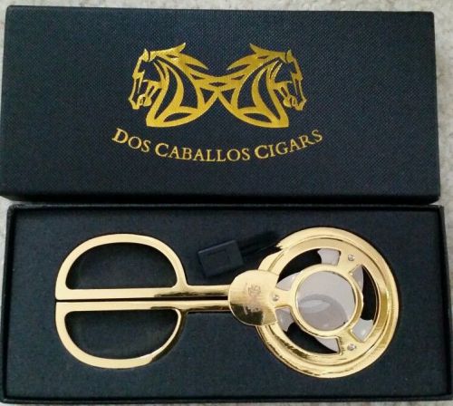 Cigar cutter with self sharpening blades dos caballos cigars gold scissor for sale