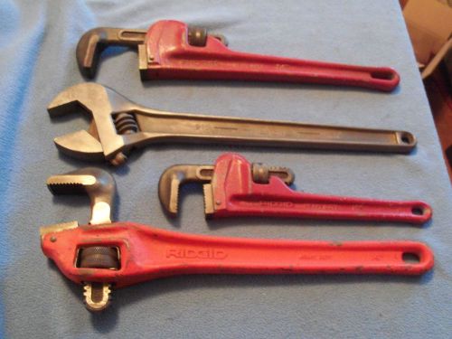 (4) RIDGID 15&#034; WRENCH ADJUSTABLE 915, 10&#034; 14&#034; PIPE WRENCH, 14&#034; OFFSET, NICE!!!!!