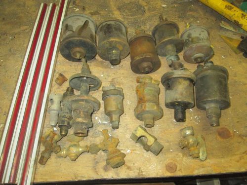 Large lot of Brass oilers and drip cups and glass site glass&#039;s