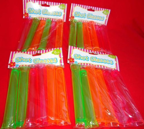 24 Party Tube Shot Glasses Test Clear Neon Plastic Shooter Bar Luau Birthday NEW