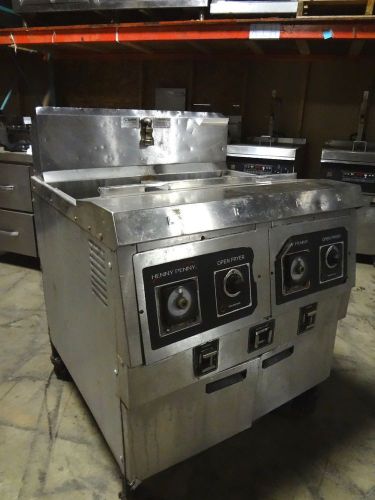 Hd commercial &#034;henny penny&#034; natural gas 2 bank fryer 65# cap.w/filtration system for sale