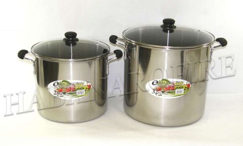 New ballington 18/0 stainless steel 20 quart &amp; 32 quart stock pots w/ glass lids for sale