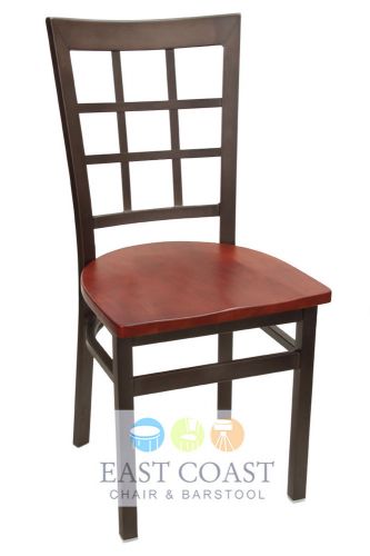 New gladiator rust powder coat window pane metal chair with mahogany wood seat for sale
