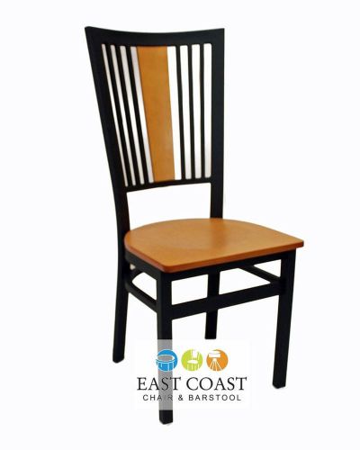 New Steel City Metal Restaurant Chair with Black Frame &amp; Natural Wood Seat
