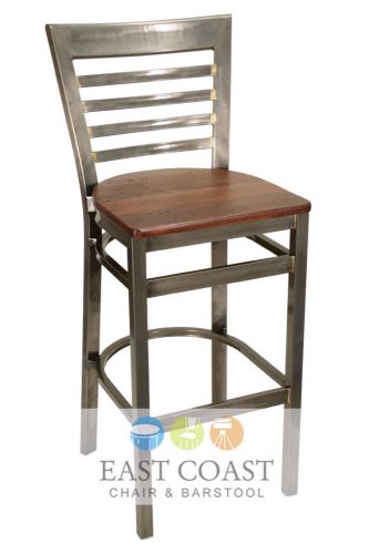 New gladiator clear coat full ladder back metal bar stool w/ reclaimed wood seat for sale