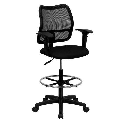 Flash Furniture WL-A277-BK-AD-GG Mid-Back Mesh Drafting Stool with Black Fabric
