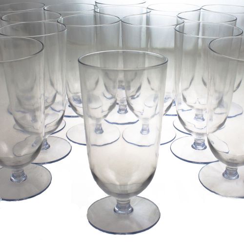 36 Eclipse 17oz Cooler Clear Footed Plastic Cups Wine Glasses Stemware Party Lot