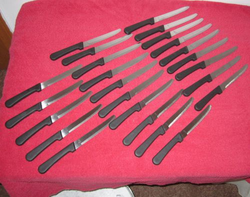 Lot of 24 Steak Knives stainless steel black handle cerated edge knife dinning