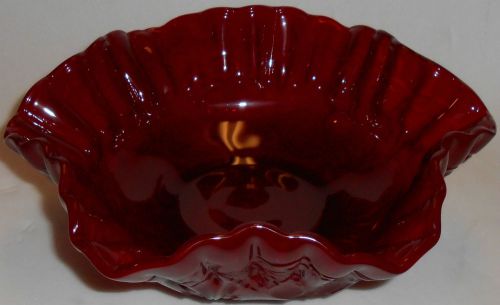 Ruby red glass serving bowl grape and cherry cable pattern candy royal gold leaf