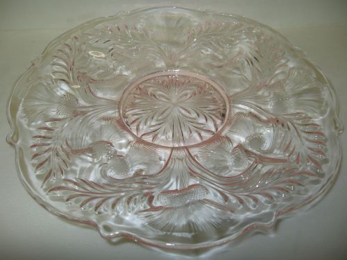 Pink rose glass Deviled Egg thistle serving Plate / Platter tray hard boiled art