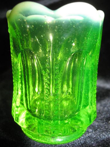 Green Vaseline glass toothpick holder uranium Canary yellow match box art fluted