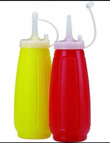 2 Ketchup Mustard Dispenser Squeeze Bottle Set Condiment W Cap Cover Red Yellow
