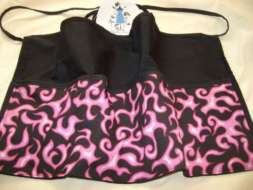 Black waist apron pink fire server waitress restaurant cafe bar 3 pocket apron for sale