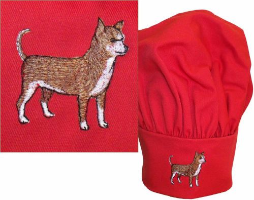 Chihuahua Brown &amp; White Puppy Dog Chef Hat Red Child Adjustable Kitchen Monogram