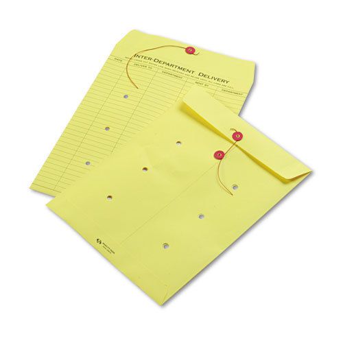 Colored Paper String &amp; Button Interoffice Envelope, 10 x 13, Yellow, 100/Box