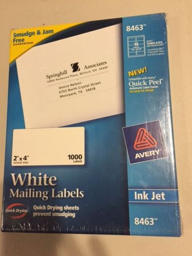 AVERY White Shipping Labels 2&#034;X4&#034; 100 SHEETS, 10 per sheet, 8463 New, sealed