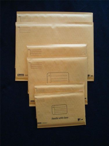 Scotch bubble mailers variety pack - 3 different sizes - 2 of each sizes 0, 2, 5 for sale