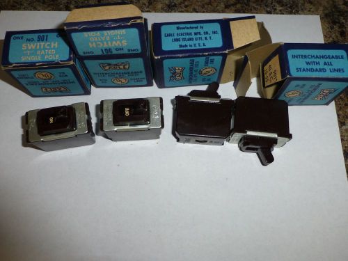 4 NOS VINTAGE EAGLE Single Pole &#034;T&#034;  Rated Switches Brown Switches Mint in Boxes